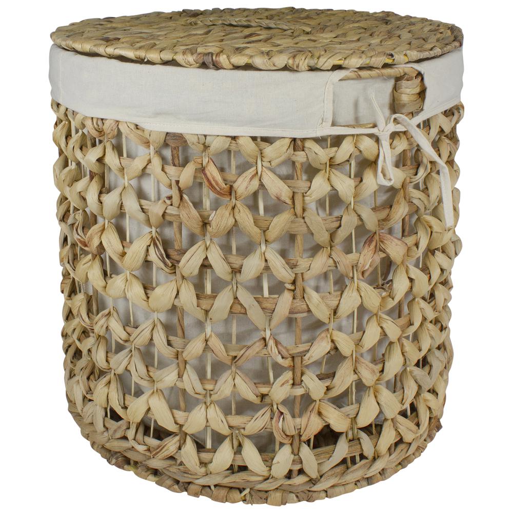 16" Natural Woven Laundry Hamper Basket with Cotton Liner and Lid. Picture 3