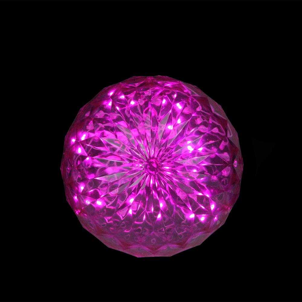 6" Pink LED Christmas Crystal Sphere Hanging Outdoor Decoration. Picture 2