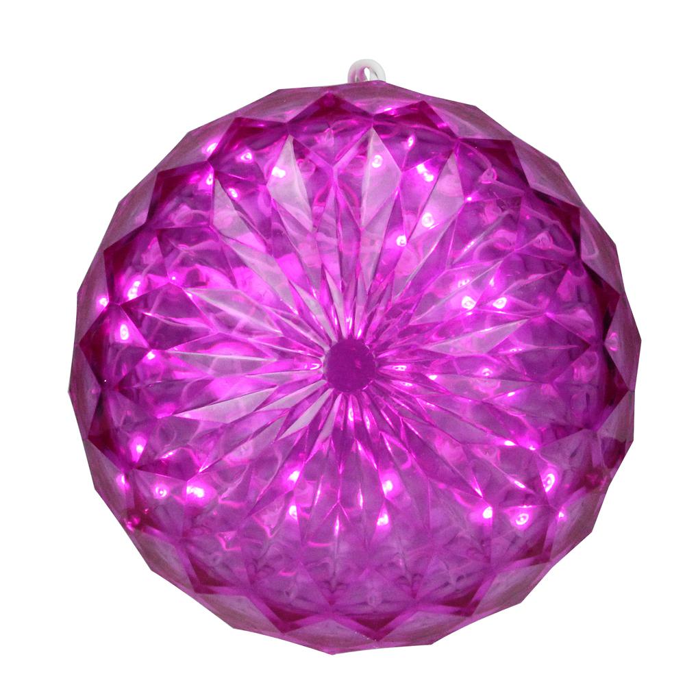 6" Pink LED Christmas Crystal Sphere Hanging Outdoor Decoration. The main picture.