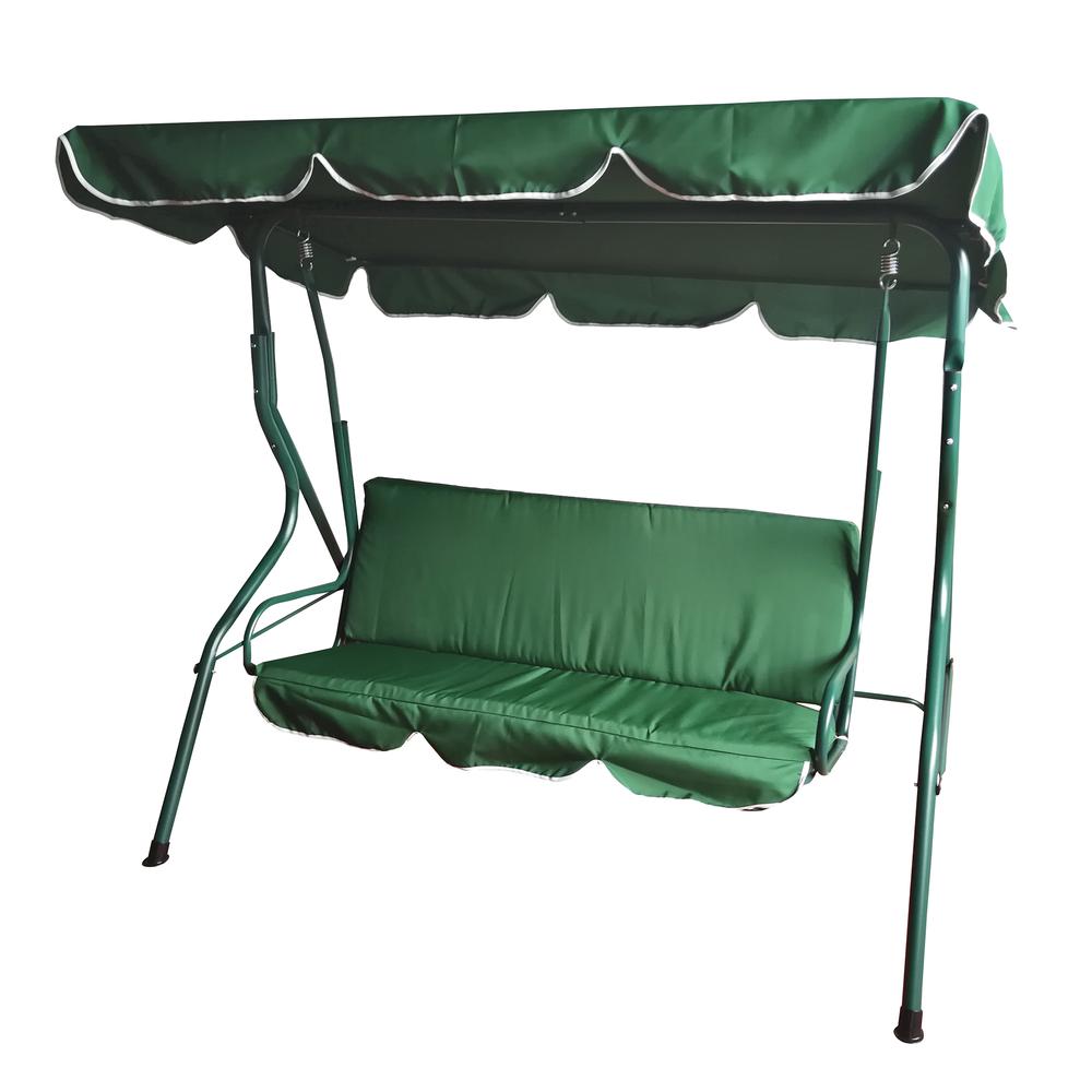 3-Seater Outdoor Patio Swing with Adjustable Canopy - Green. Picture 1