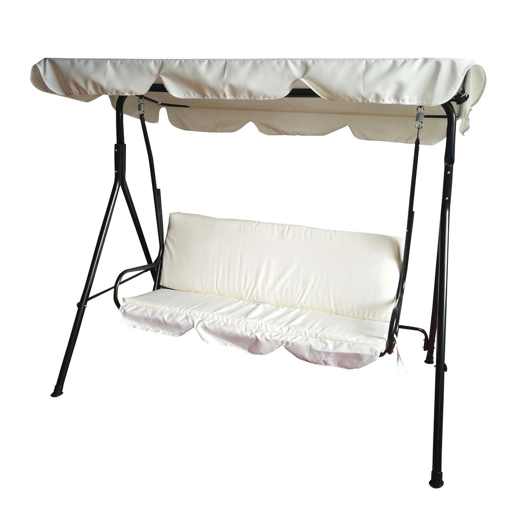 3-Seater Outdoor Patio Swing with Adjustable Canopy - Cream. The main picture.