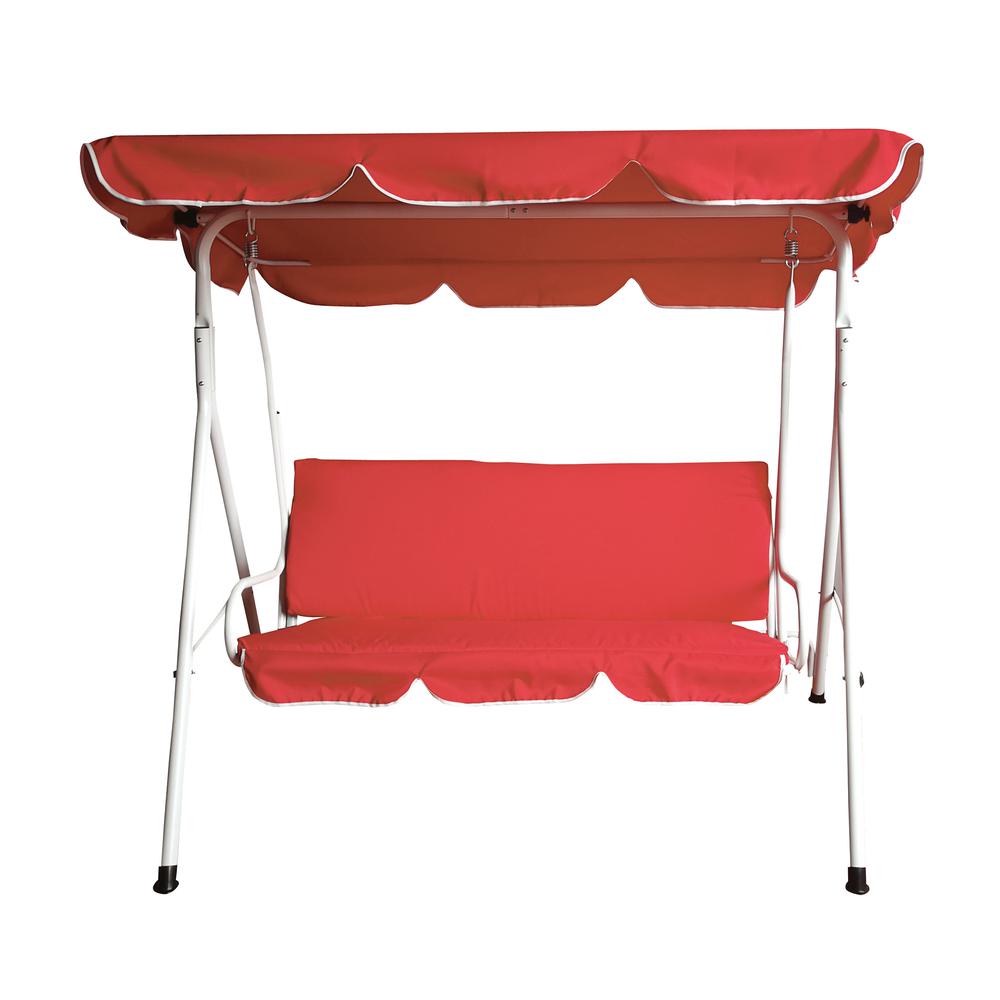 3-Seater Outdoor Patio Swing with Adjustable Canopy - Red. Picture 1