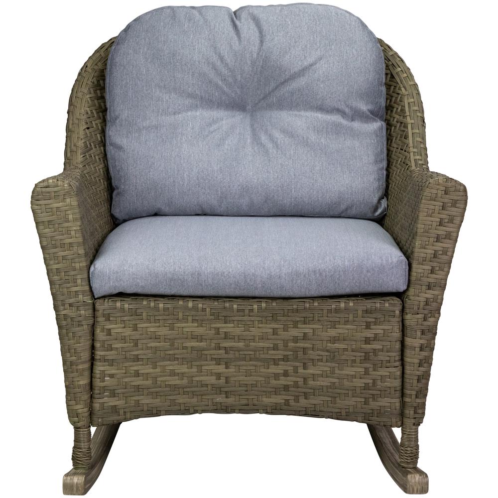 34" Gray Resin Wicker Deep Seated Rocker Chair with Gray Cushions. Picture 1