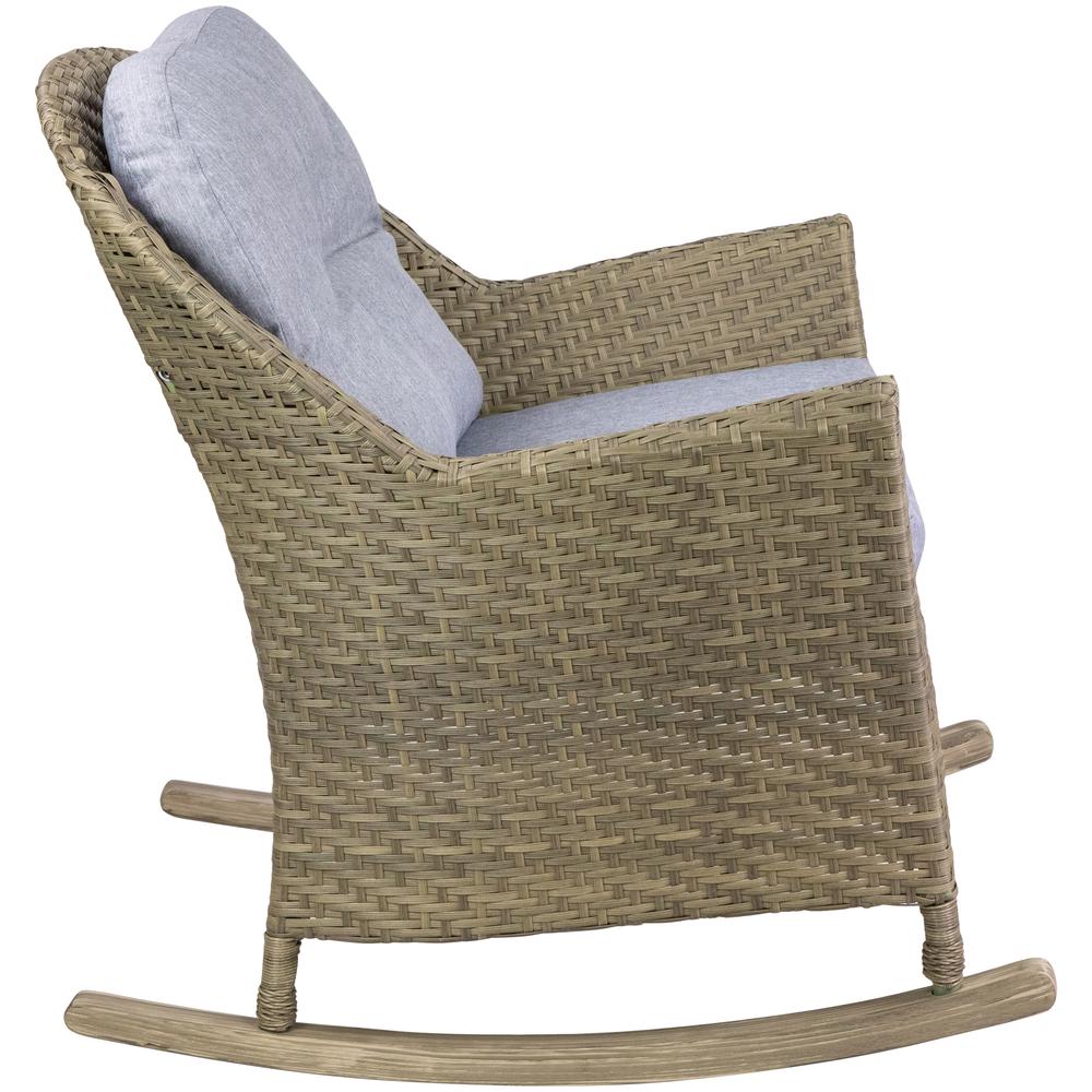 34" Gray Resin Wicker Deep Seated Rocker Chair with Gray Cushions. Picture 6