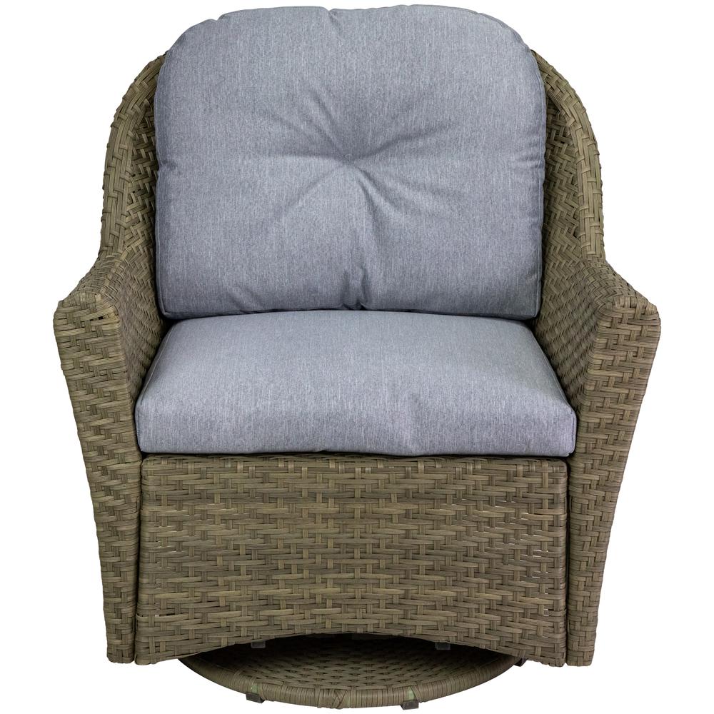 34" Gray Resin Wicker Deep Seated Glider Chair with Gray Cushions. Picture 1