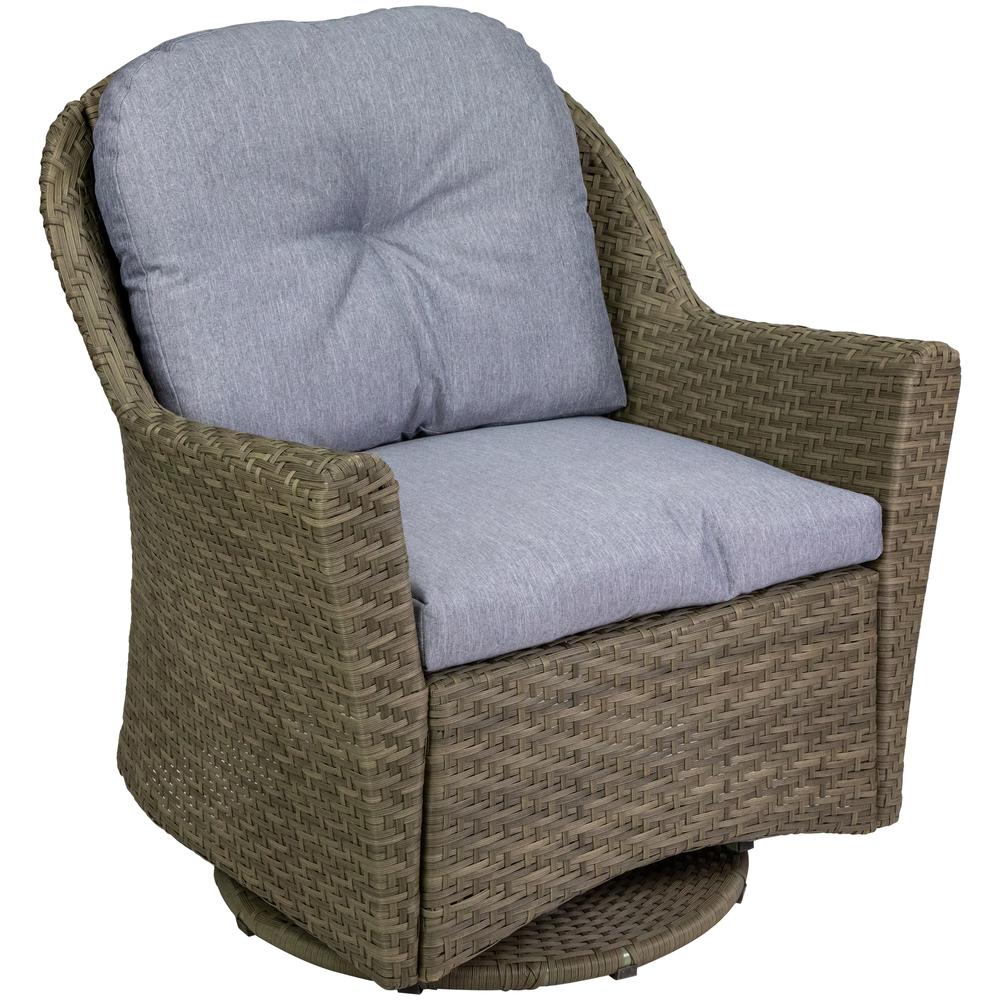 34" Gray Resin Wicker Deep Seated Glider Chair with Gray Cushions. Picture 3