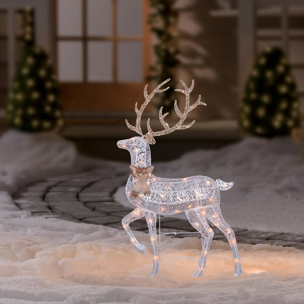 46" Lighted 2-D Silver Glitter Reindeer Outdoor Christmas Decoration. Picture 2