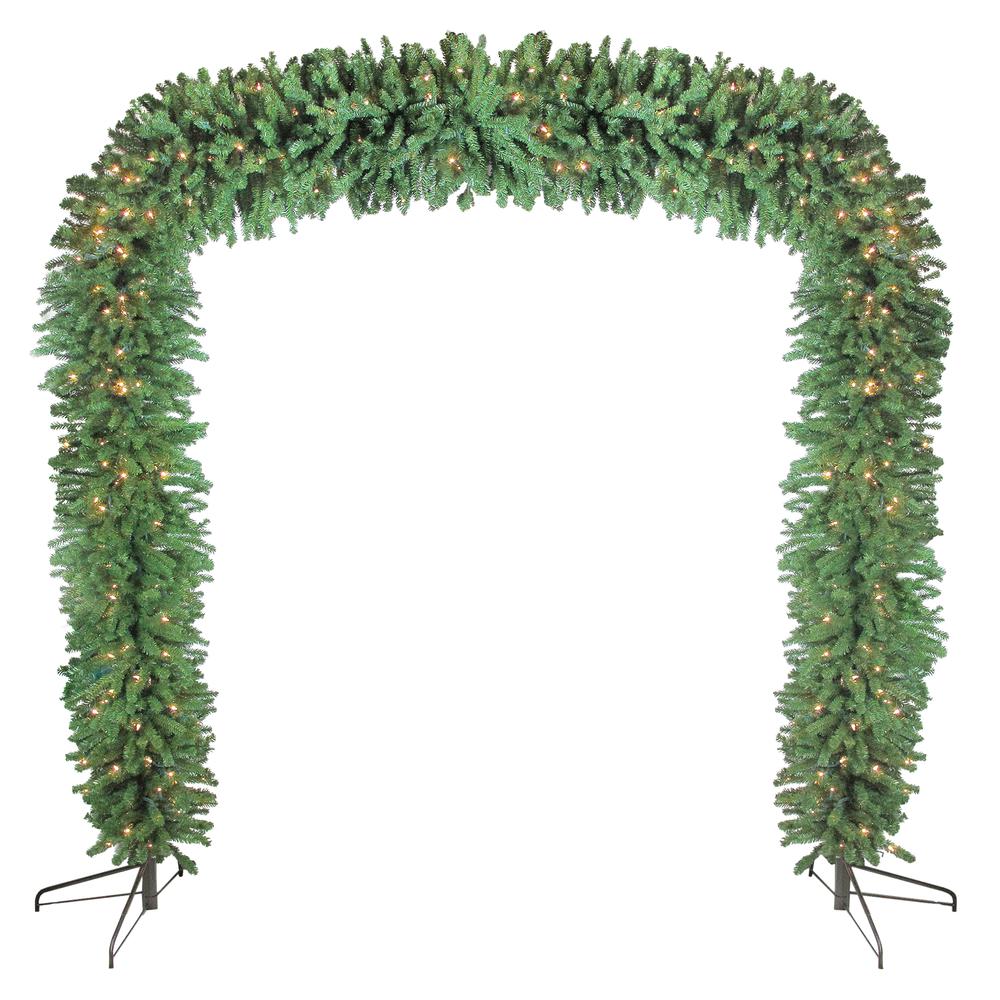 9' x 8' Pre-Lit Pine Artificial Christmas Archway Decoration - Clear Lights. Picture 1