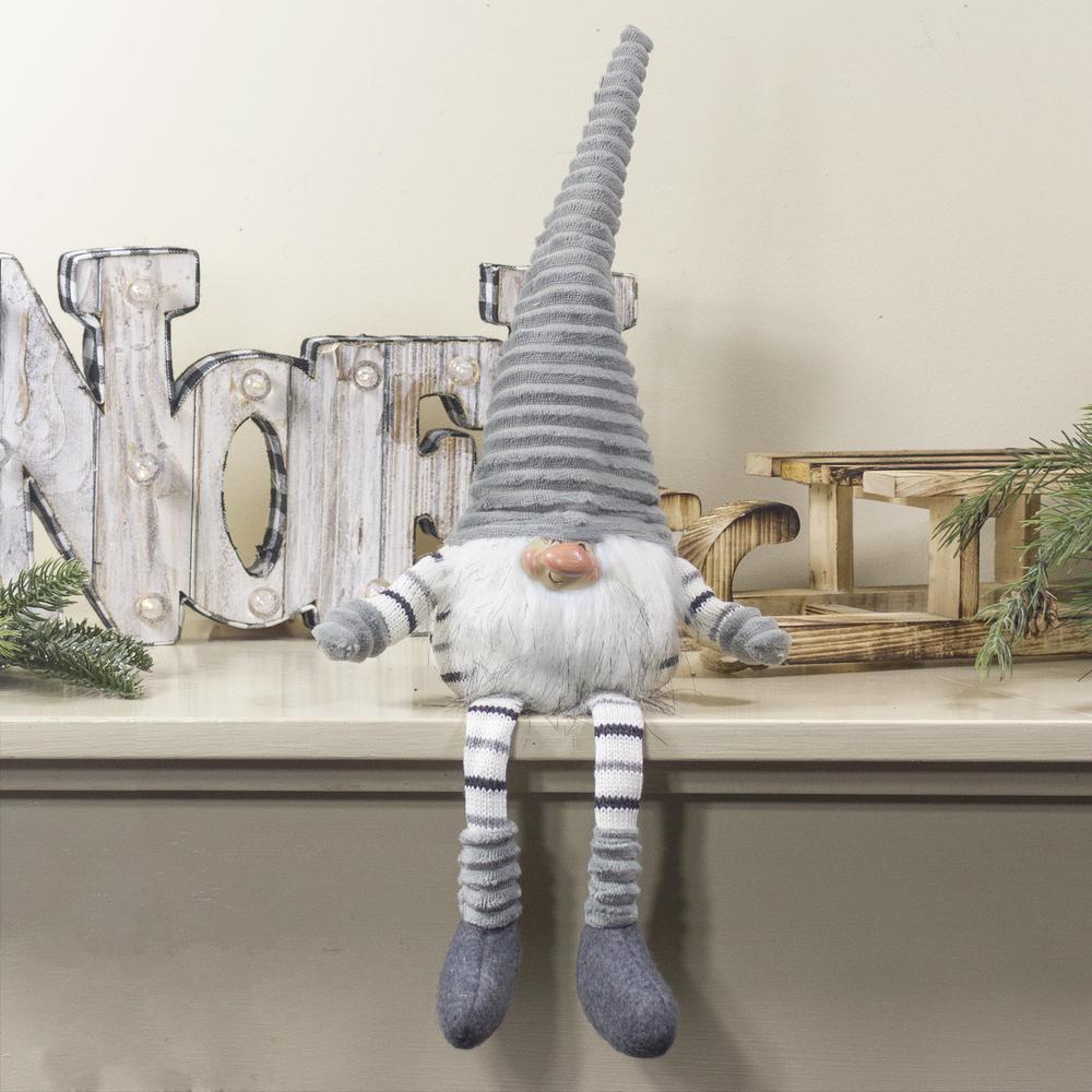 22" Gray  White and Black Sitting Gnome Christmas Decoration. Picture 2