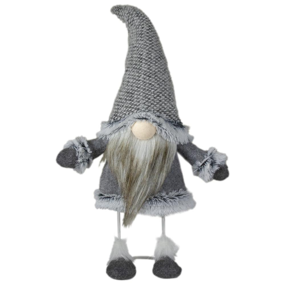 17" Gray and Beige Standing Gnome Tabletop Christmas Decoration. Picture 1
