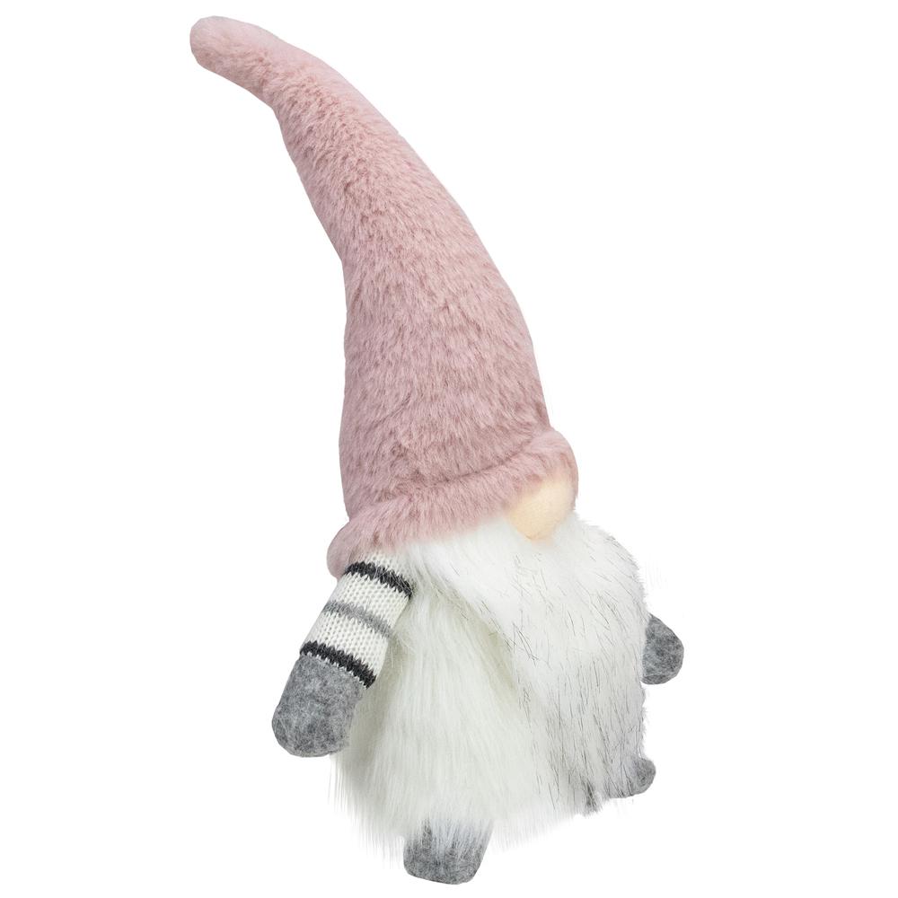 14" Pink and White Sitting Christmas Gnome with LED Lighter Nose. Picture 3