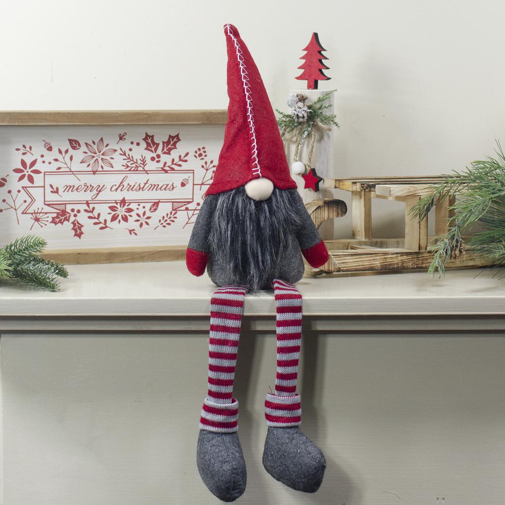 22" Red and Gray Sitting Christmas Gnome Decoration. Picture 2