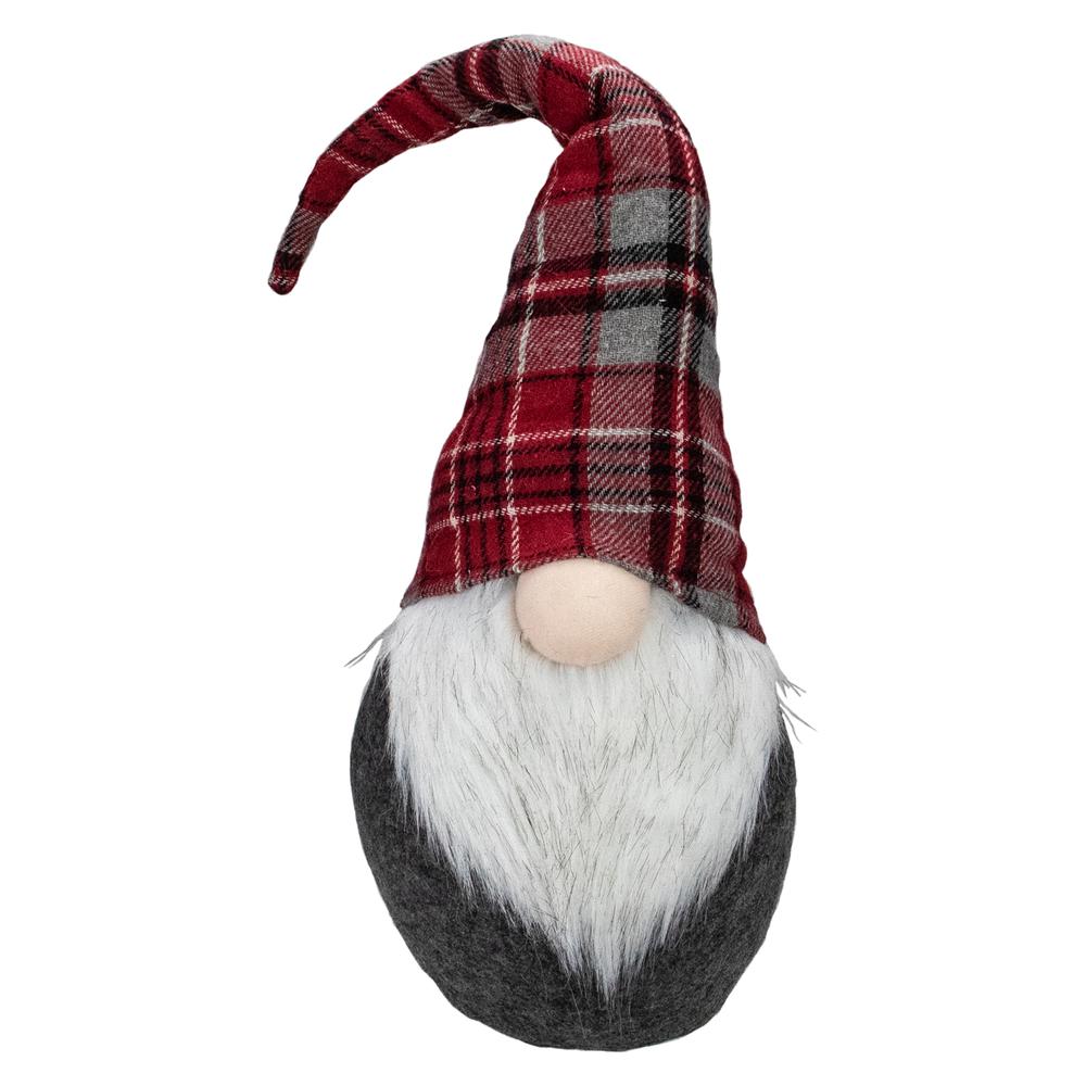 25" Red and Gray Plaid Gnome Sitting Tabletop Figure Christmas Decoration. Picture 1