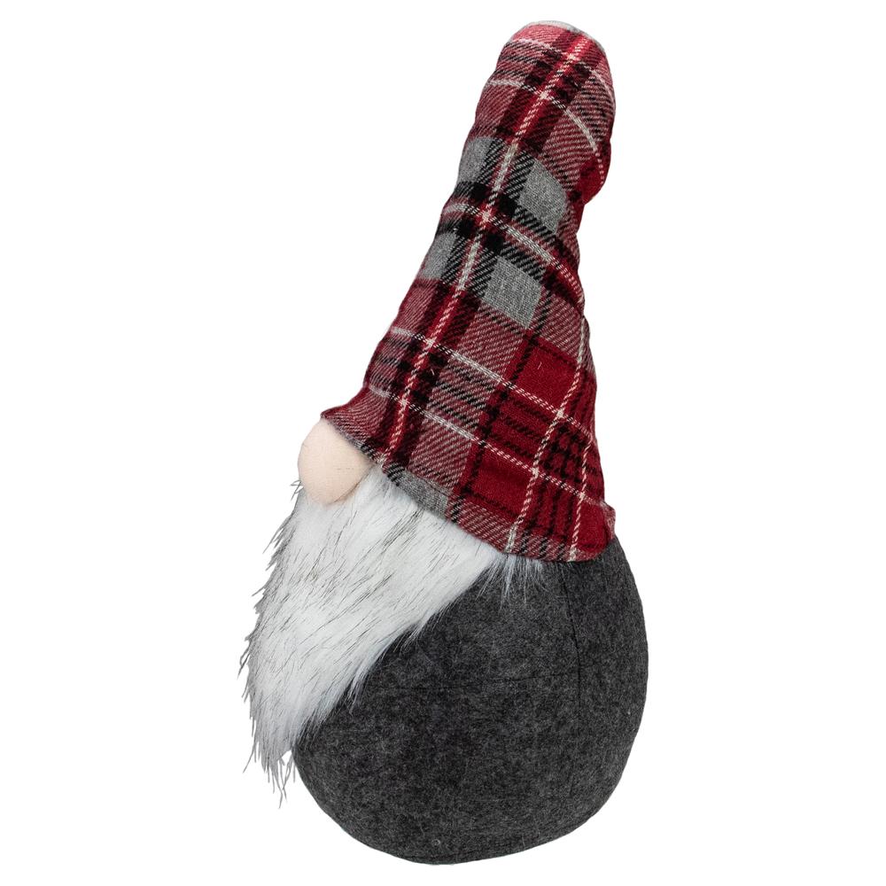 25" Red and Gray Plaid Gnome Sitting Tabletop Figure Christmas Decoration. Picture 4