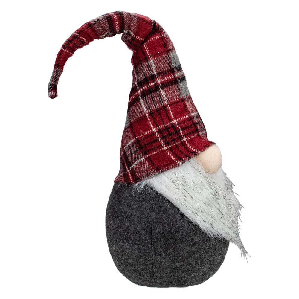 25" Red and Gray Plaid Gnome Sitting Tabletop Figure Christmas Decoration. Picture 3