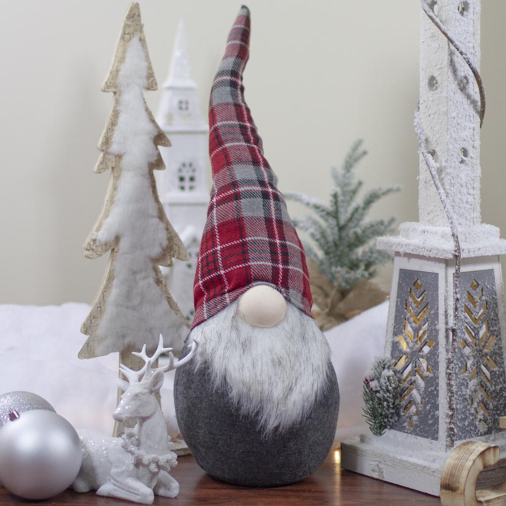 25" Red and Gray Plaid Gnome Sitting Tabletop Figure Christmas Decoration. Picture 2