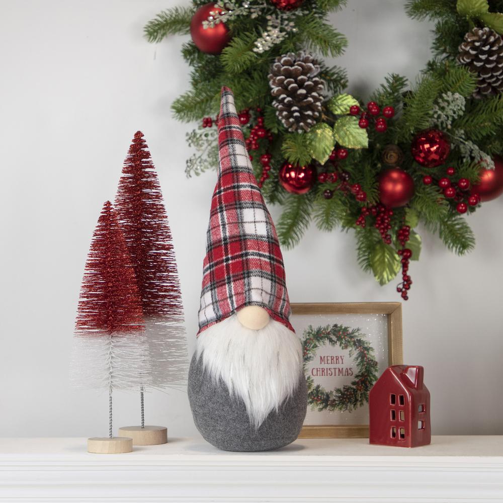 19" Gray Plaid Chubby Gnome Christmas Decoration. Picture 2