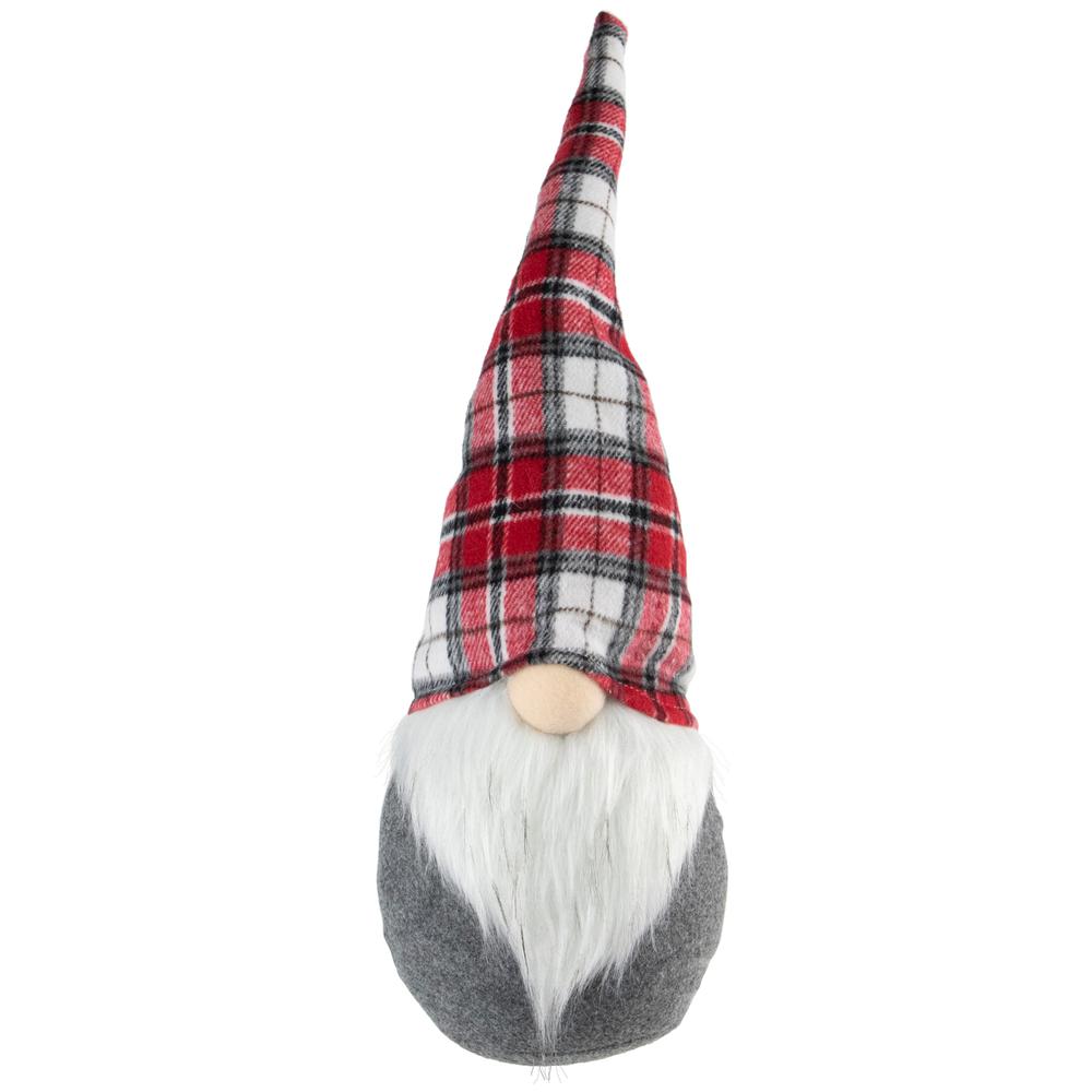 19" Gray Plaid Chubby Gnome Christmas Decoration. Picture 1