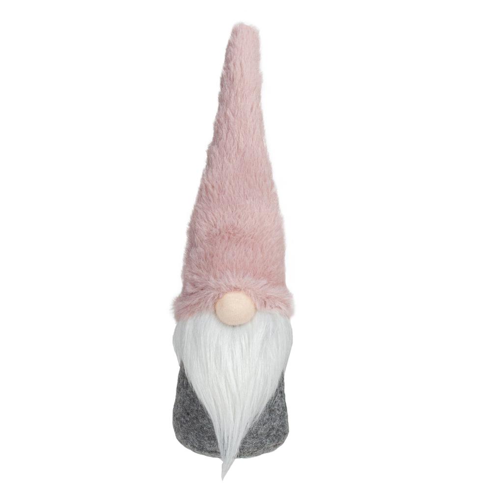 11" Plush Pink and Gray Christmas Girl Gnome Tabletop Decoration. Picture 1
