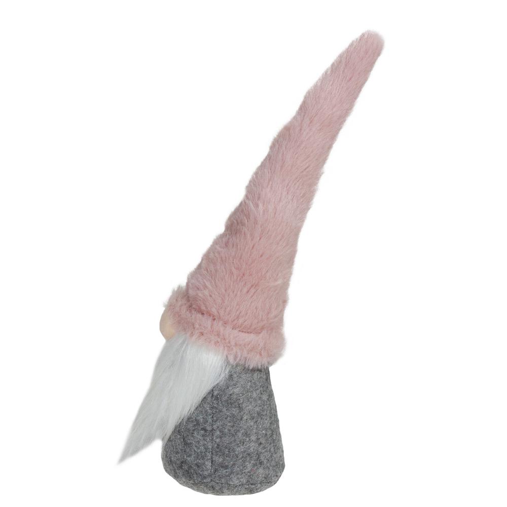 11" Plush Pink and Gray Christmas Girl Gnome Tabletop Decoration. Picture 3