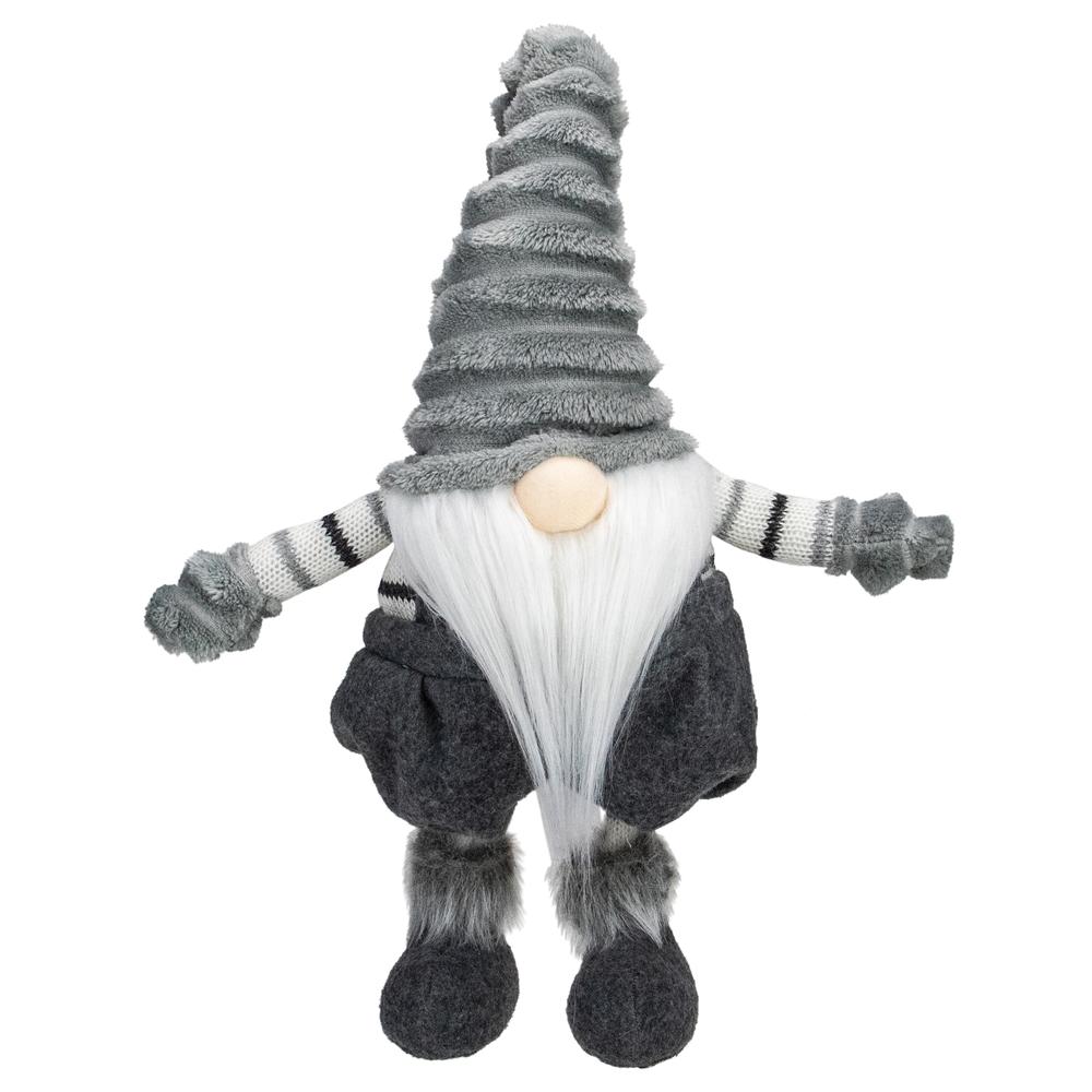 18" Gray and White Bouncy Gnome Tabletop Figure Christmas Decoration. Picture 1