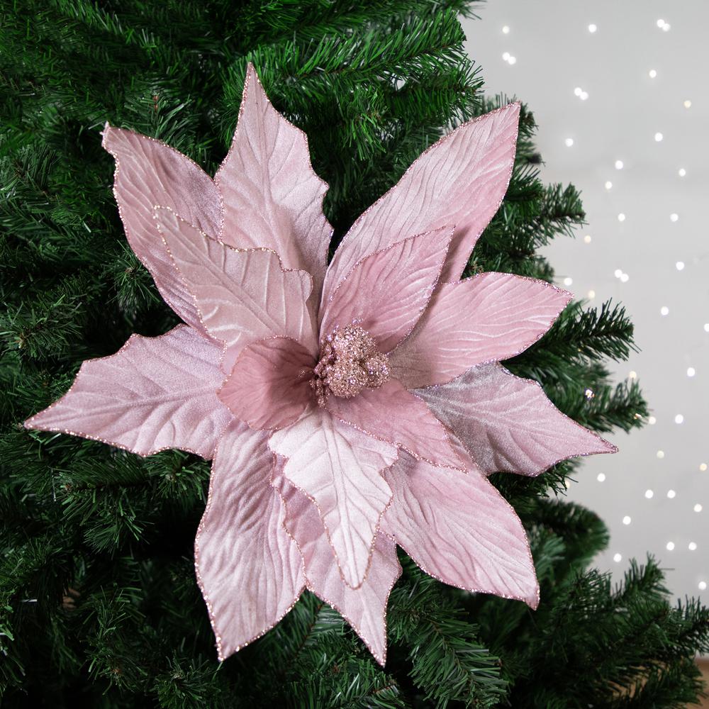 24" Glittered Pink Poinsettia Christmas Stem Spray. Picture 2