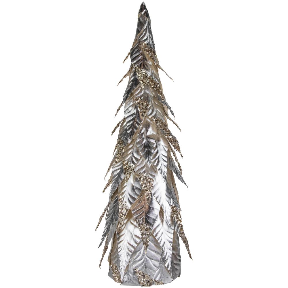 26" Platinum and Champagne Sequins Table-Top Layered Christmas Cone Tree. Picture 1