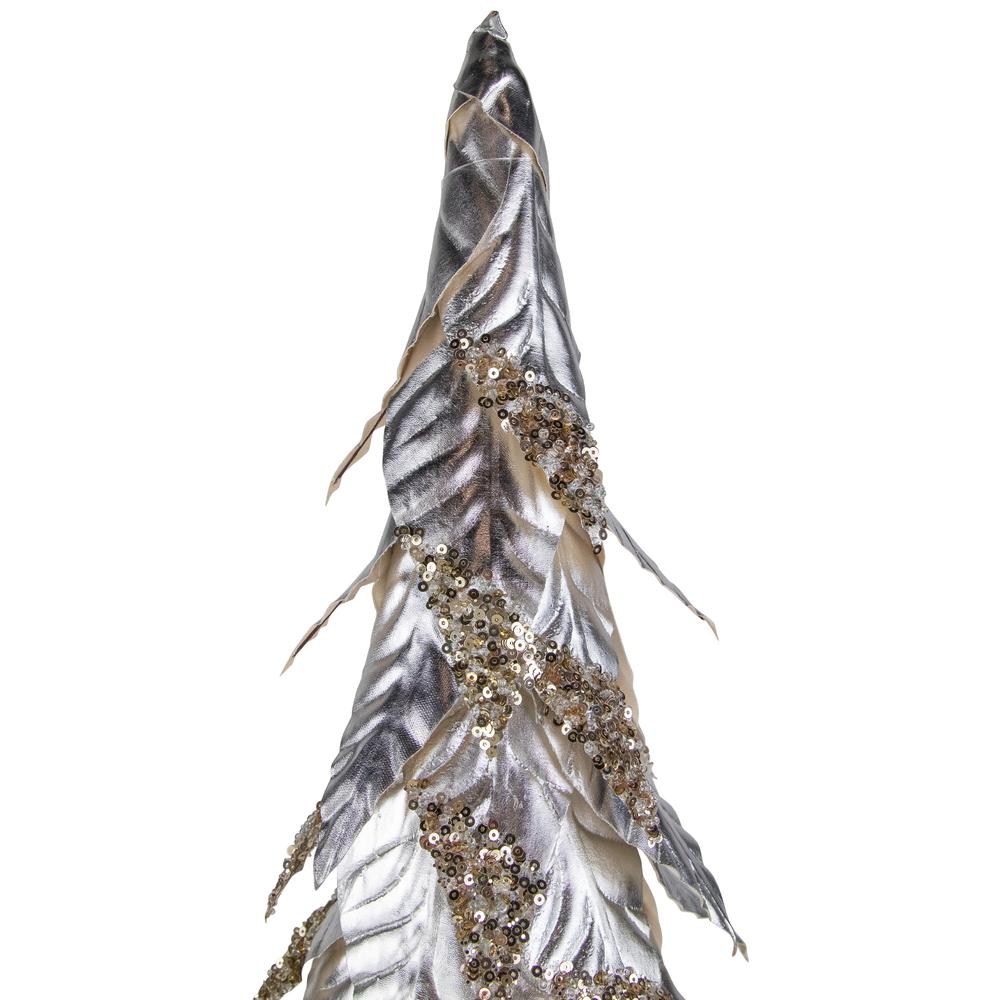 26" Platinum and Champagne Sequins Table-Top Layered Christmas Cone Tree. Picture 3