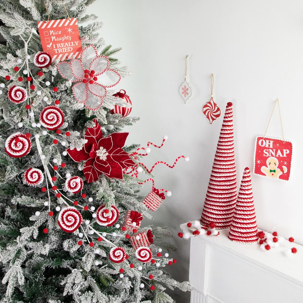 30" Candy Cane Swirls and Pom Poms Christmas Garland. Picture 2