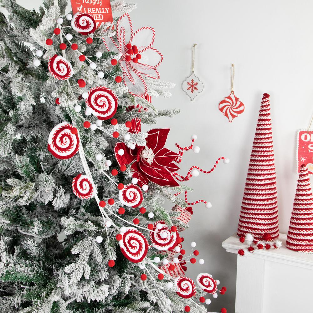 30" Candy Cane Swirls and Pom Poms Christmas Garland. Picture 3