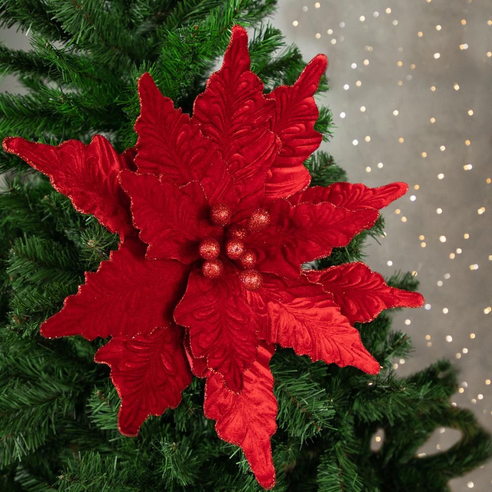 24" Glittered Red Poinsettia Christmas Stem Spray. Picture 2