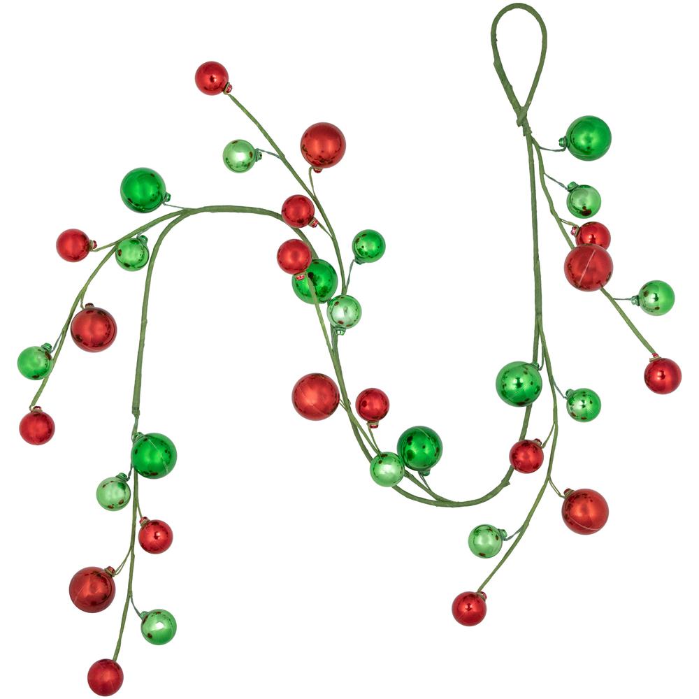 4' x 6" Green and Red Ball Ornament Christmas Garland  Unlit. Picture 1