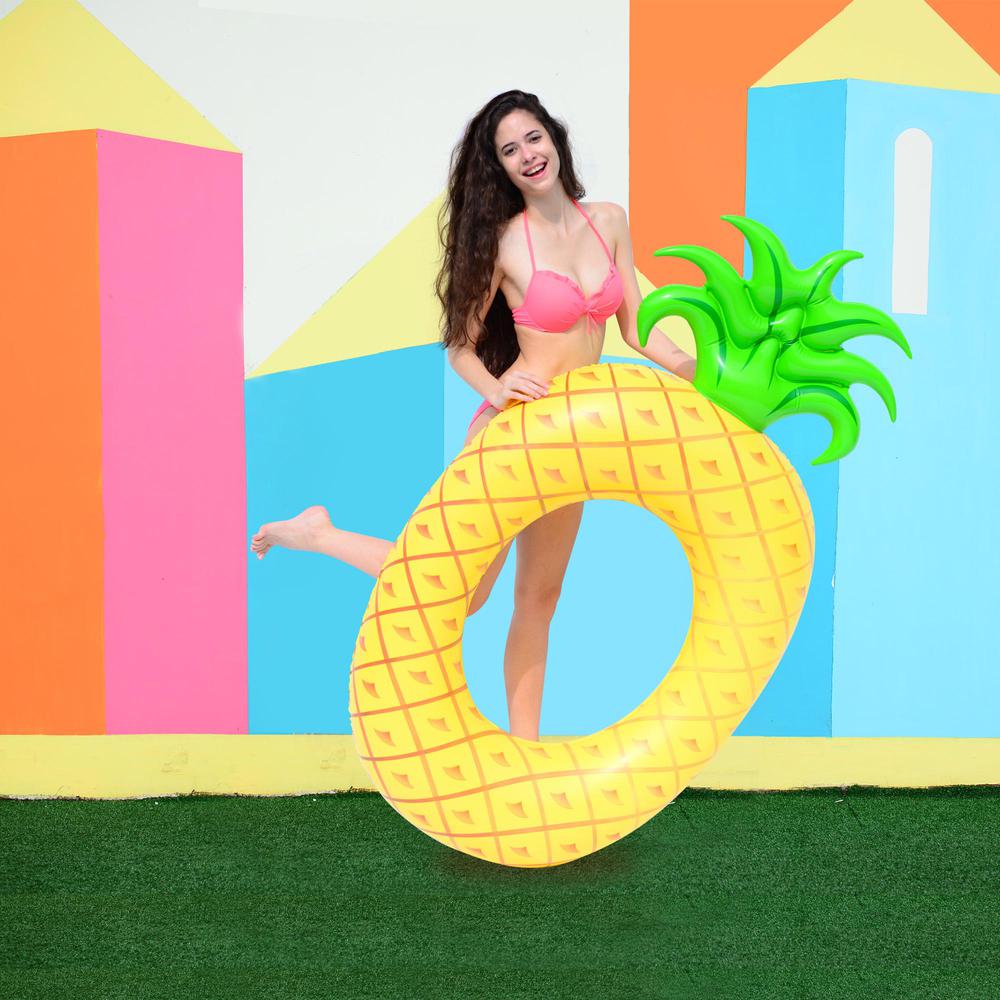 72" Yellow Pineapple Inflatable Tube Ring Swimming Pool Float. Picture 2