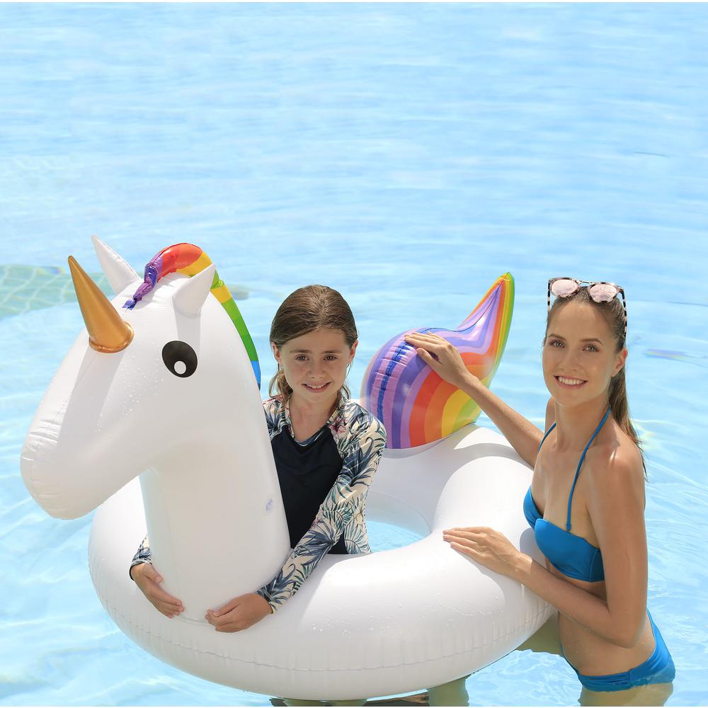 68" Rainbow Unicorn Inflatable Swimming Pool Tube Ring Float. Picture 2