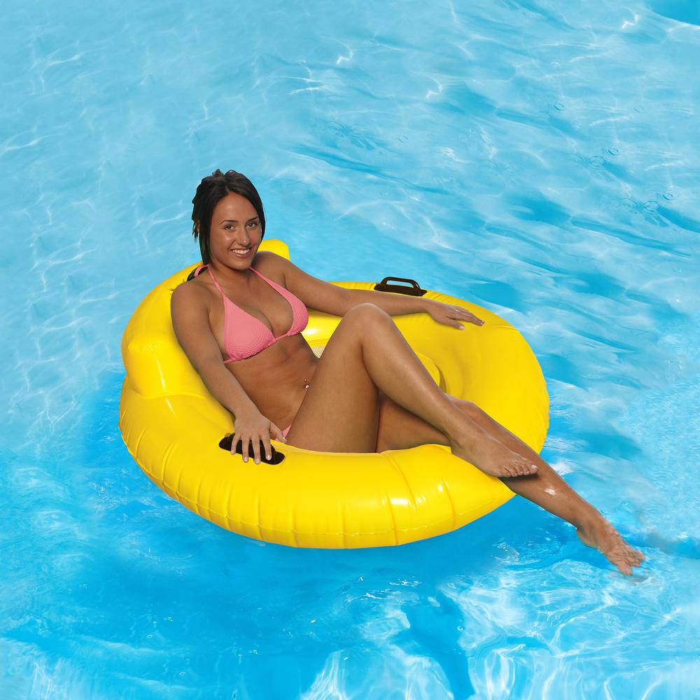 43" Yellow Bubble Seat Inflatable Swimming Pool Float. Picture 1