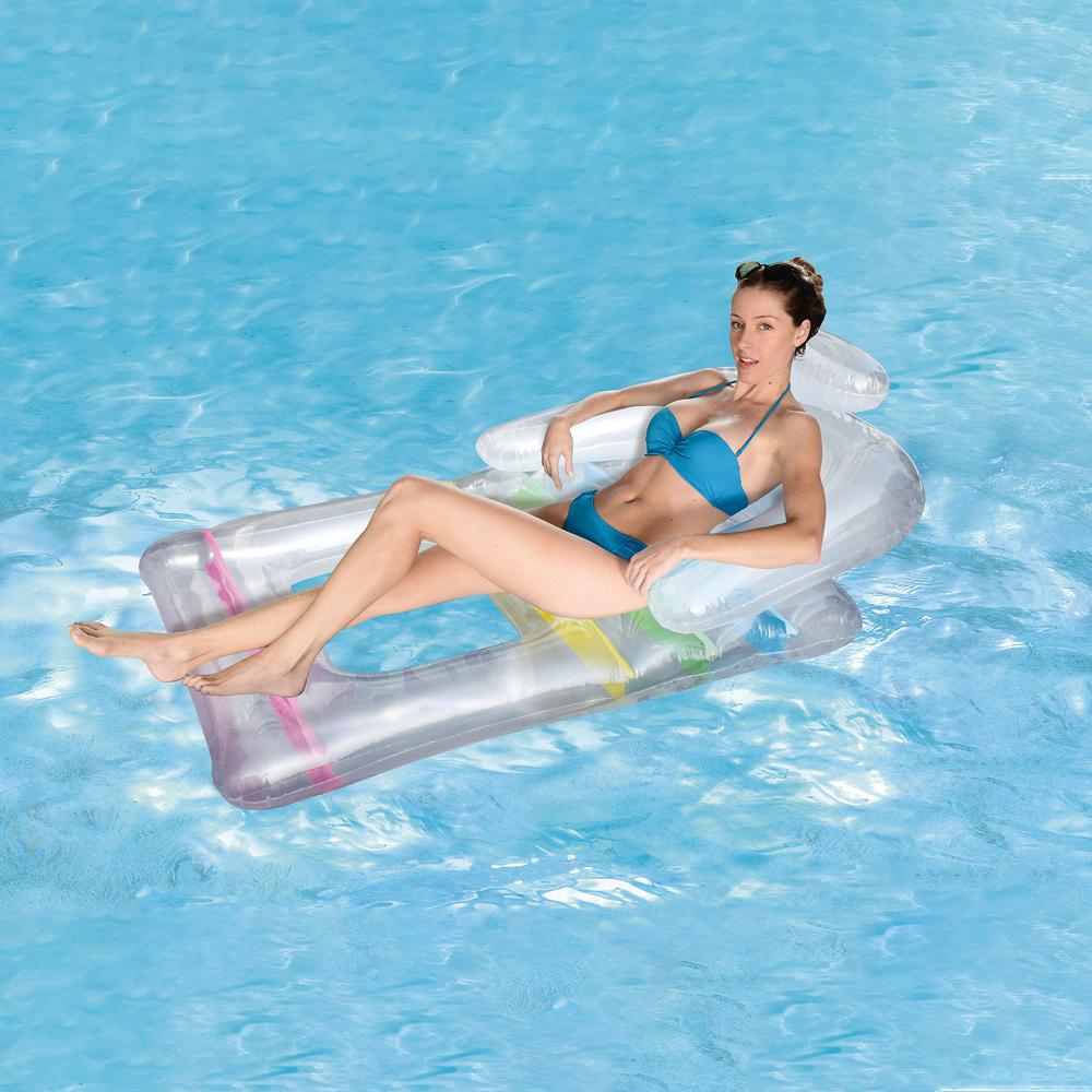 62" Clear Inflatable Swimming Pool Float Lounger with Backrest. Picture 2