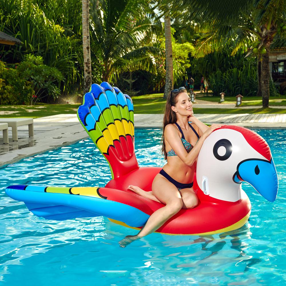87" Red and Blue Jumbo Parrot Ride-On Inflatable Swimming Pool Float. Picture 2
