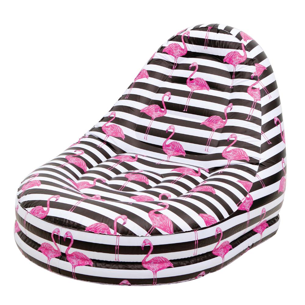 49" Pink and Black Inflatable Poolside Flamingo Lounge Chair. Picture 1