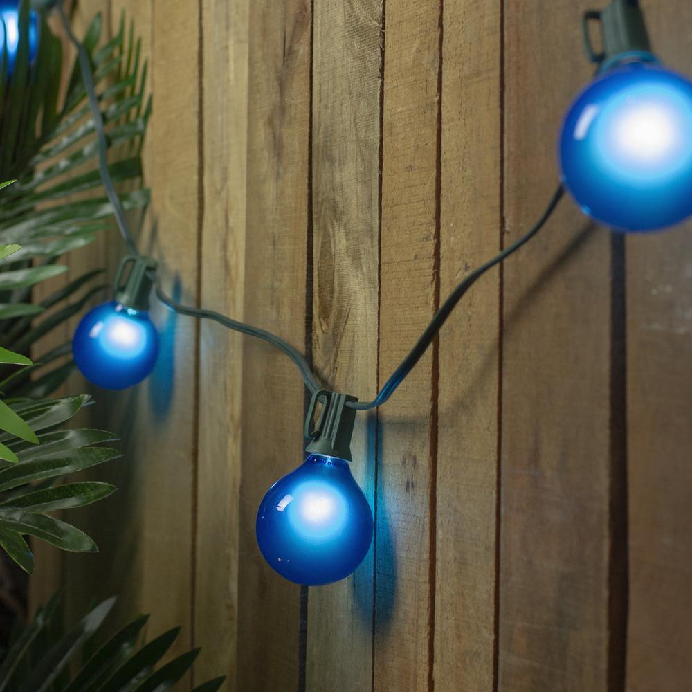 Set of 15 Blue Satin G50 Globe Christmas Lights - Green Wire. Picture 2
