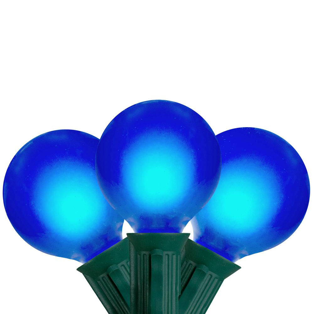 Set of 15 Blue Satin G50 Globe Christmas Lights - Green Wire. The main picture.