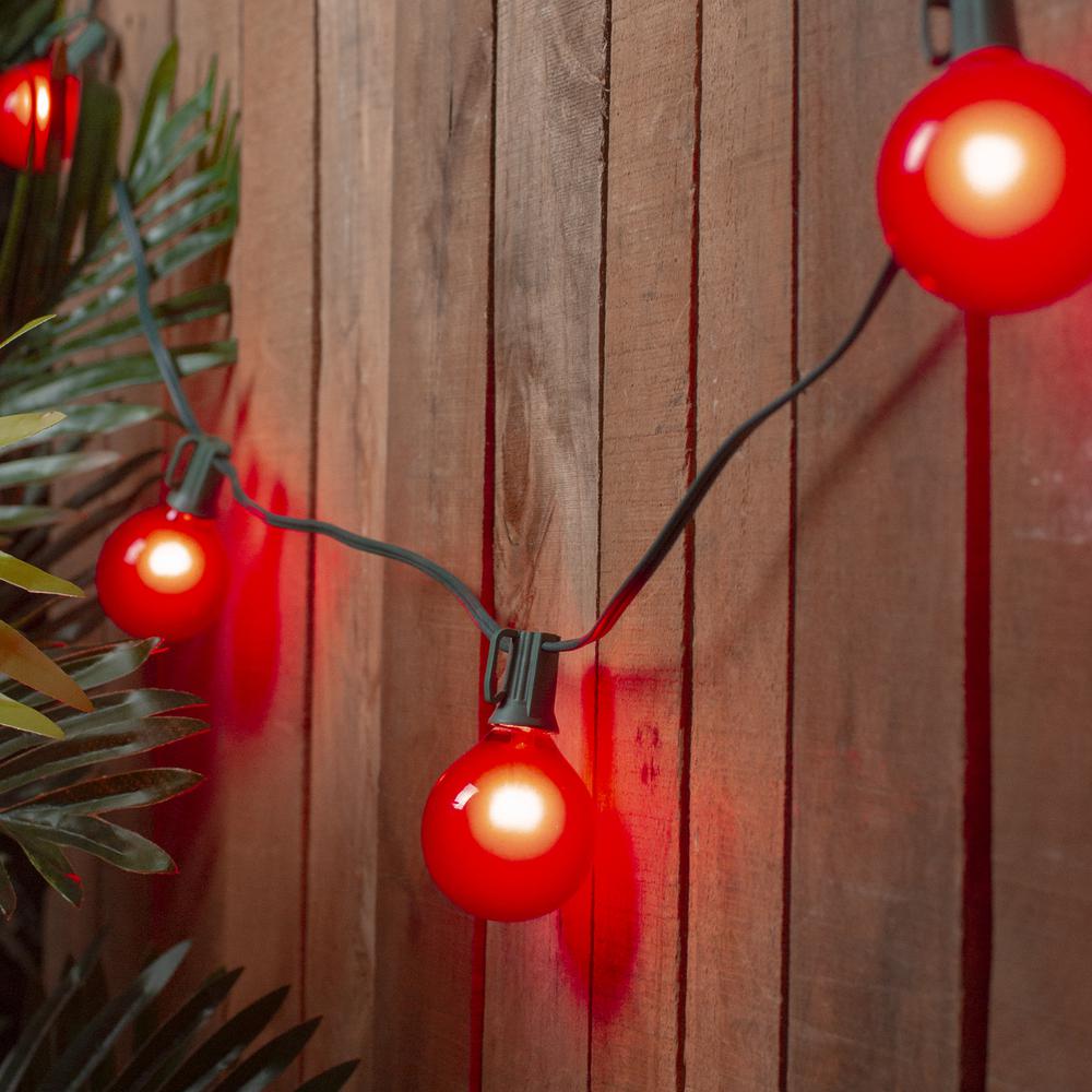 Set of 15 Red Satin G50 Globe Christmas Lights - Green Wire. Picture 2