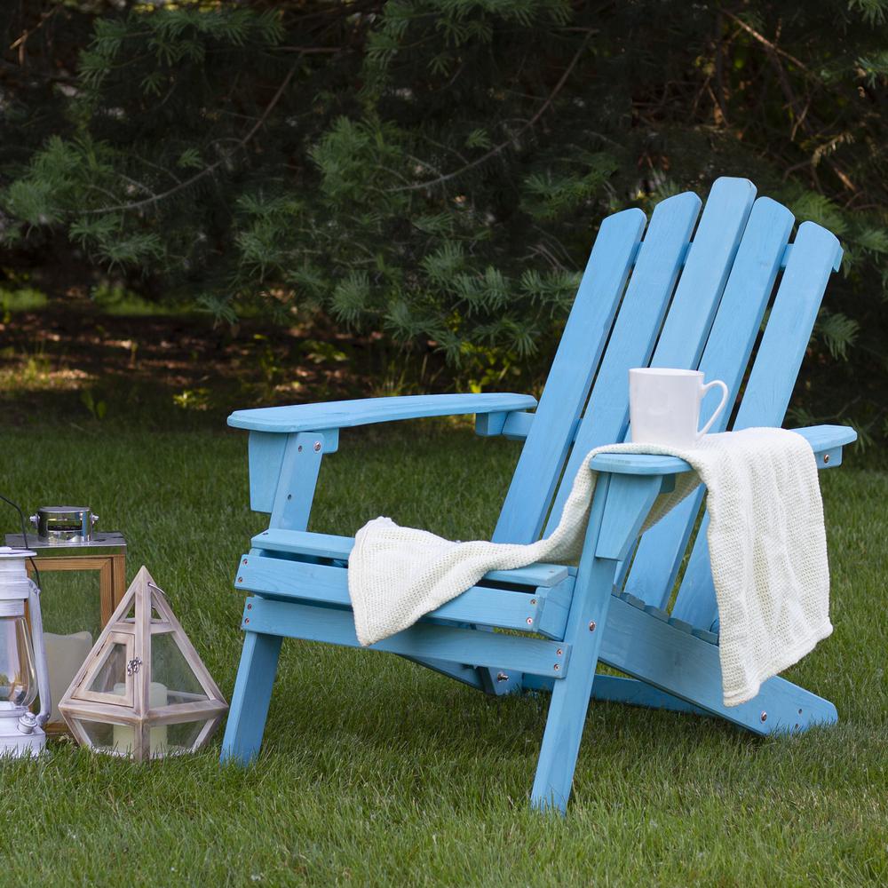 36" Blue Classic Folding Wooden Adirondack Chair. Picture 2