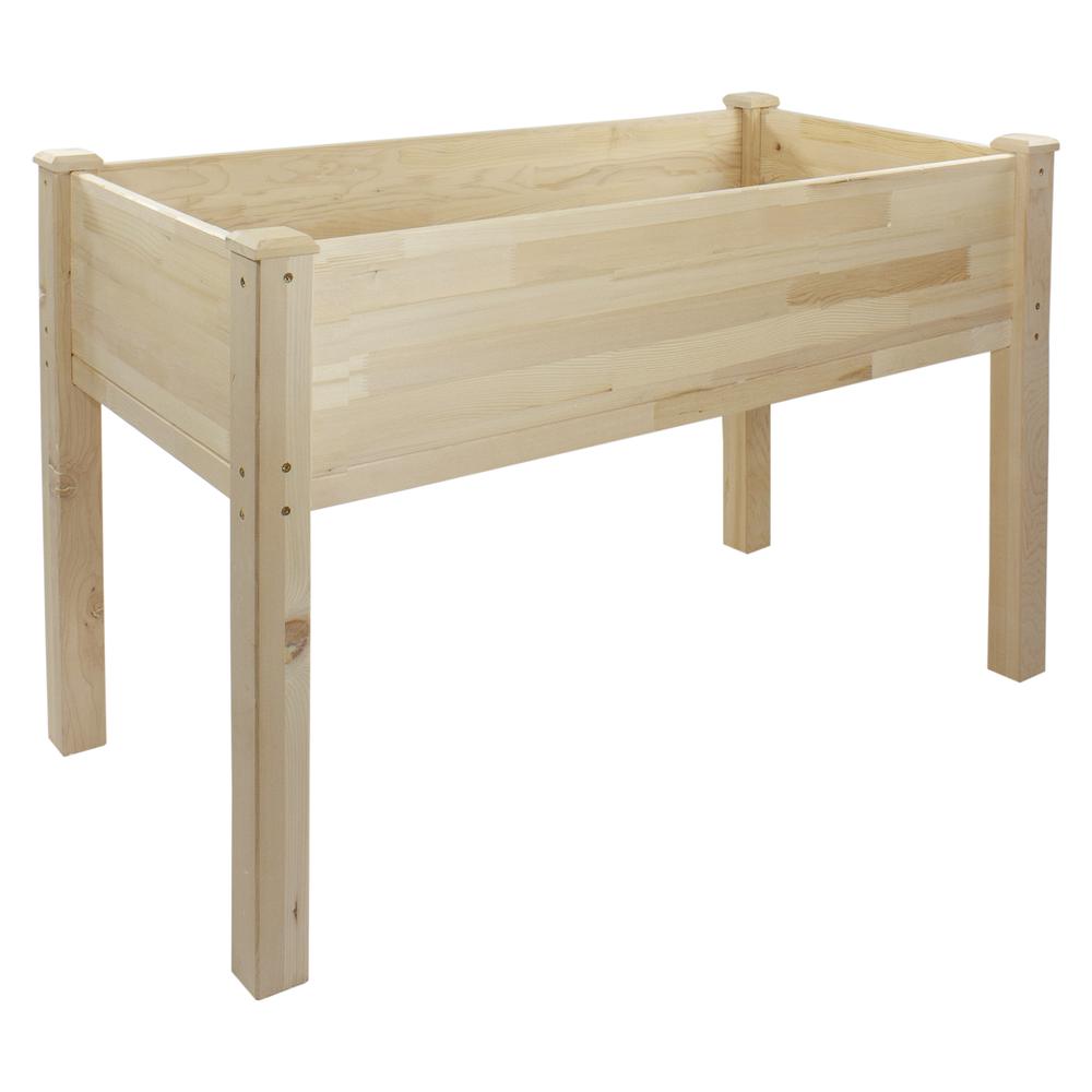 4ft Natural Wood Raised Garden Bed Planter Box with Liner. Picture 1