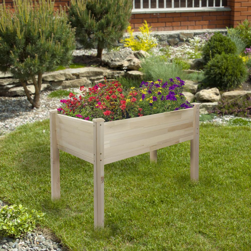 4ft Natural Wood Raised Garden Bed Planter Box with Liner. Picture 2