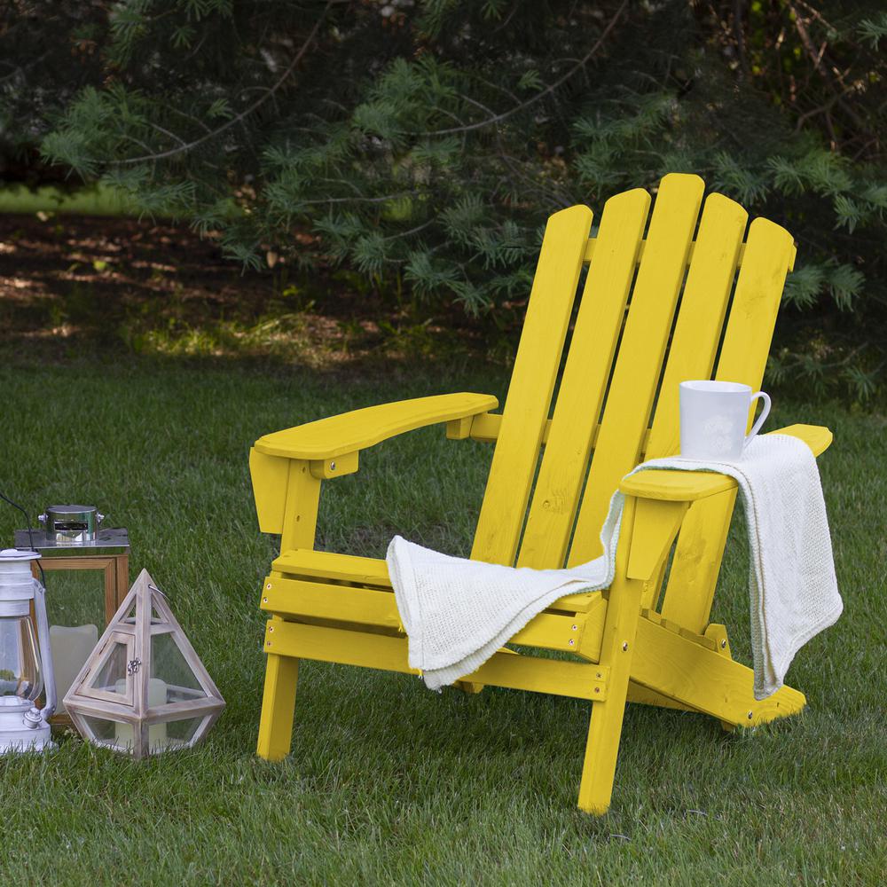 36" Yellow Classic Folding Wooden Adirondack Chair. Picture 2