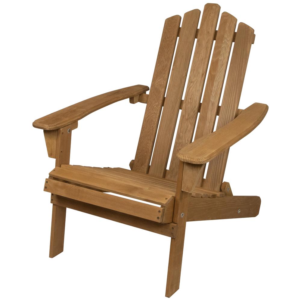 36" Natural Stained Classic Folding Wood Adirondack Chair. Picture 1