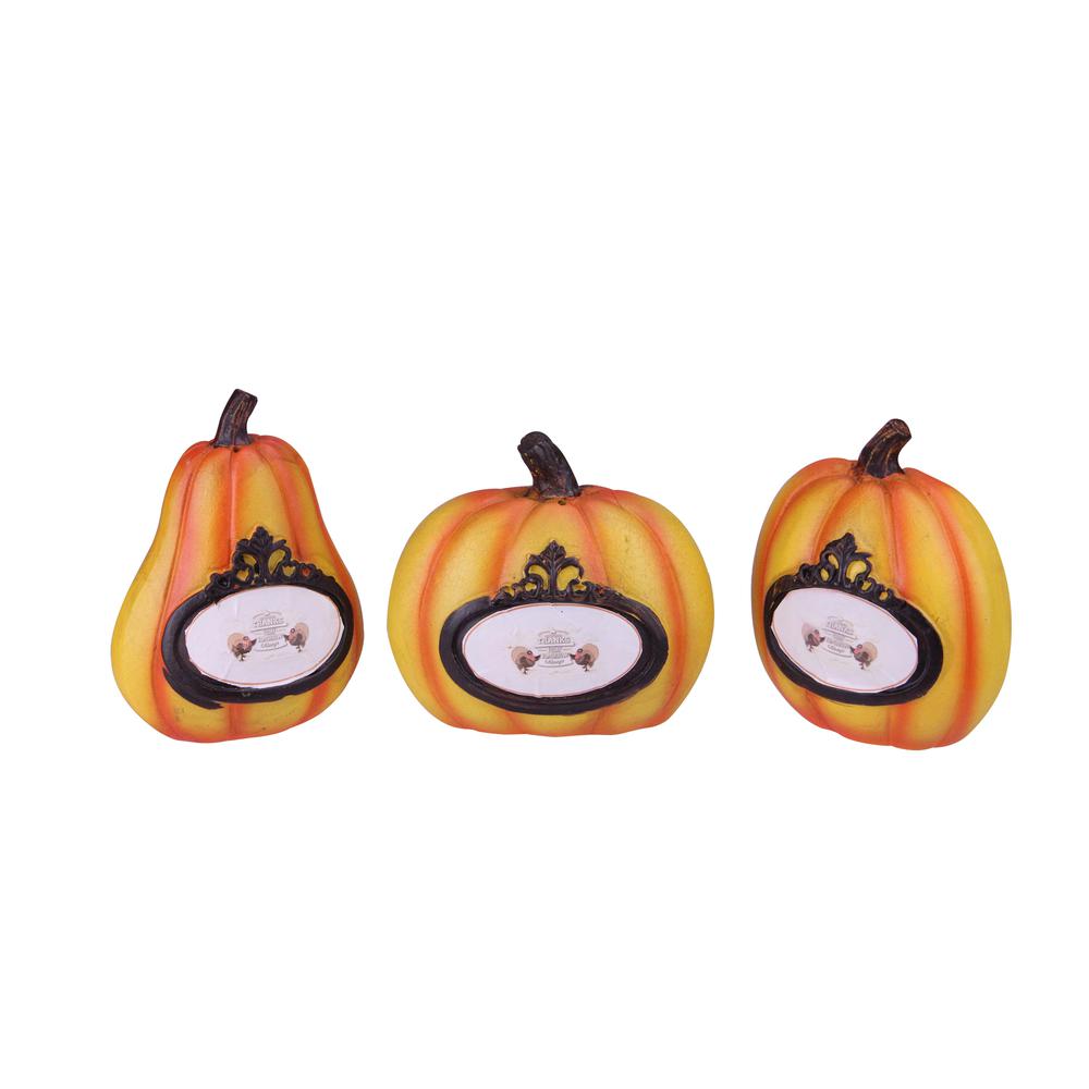 Set of 3 Orange and Black Pumpkin Thanksgiving Tabletop Decors 5.5". Picture 1