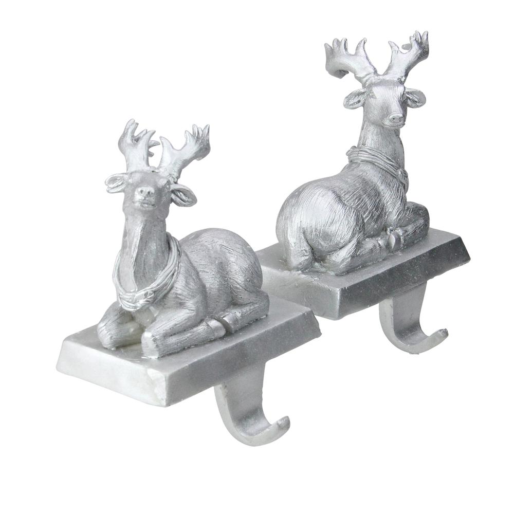 Set of 2 Silver Reindeer Christmas Stocking Holders 4.5". Picture 2