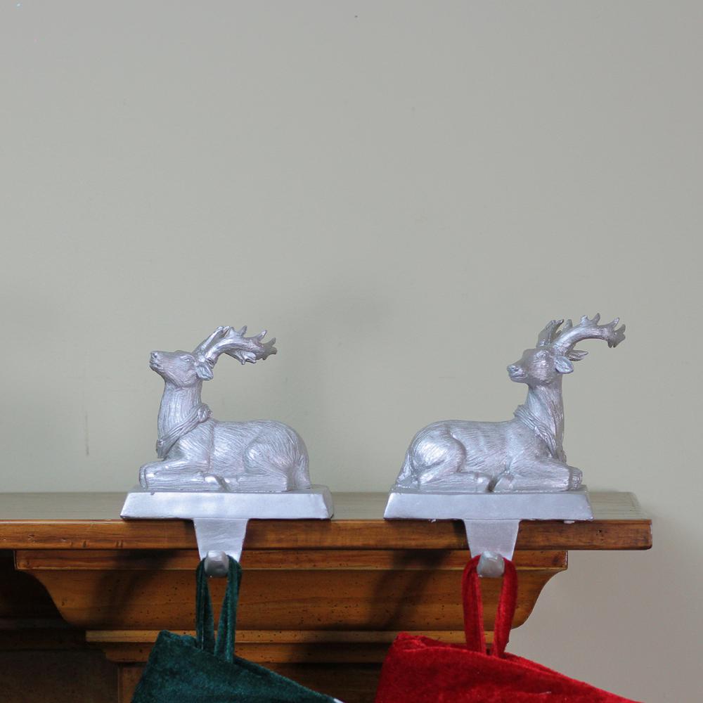 Set of 2 Silver Reindeer Christmas Stocking Holders 4.5". Picture 3