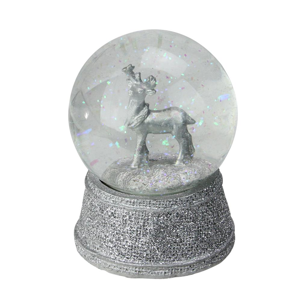 5.5" Silver Glittered Reindeer Christmas Snow Globe. The main picture.